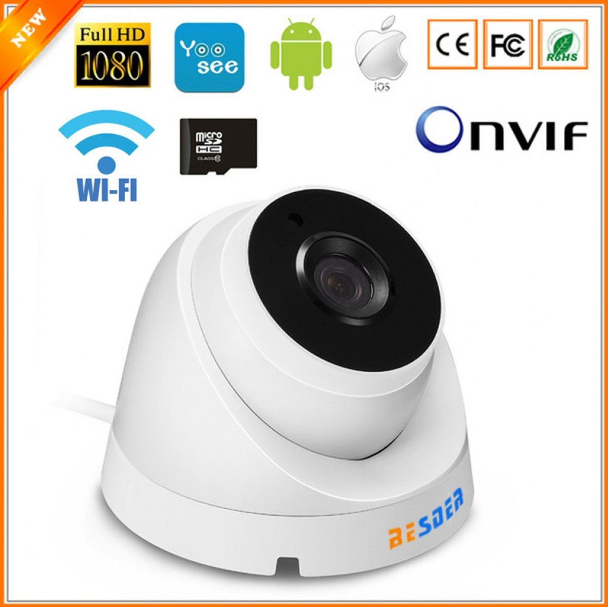 BESDER | ONVIF | IP | Wifi | 720P | Wirless | Dome |SD Card Max 64GB